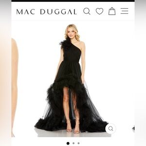 Mac Duggal RUFFLED ONE SHOULDER HIGH LOW TULLE GOWN